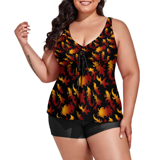 Abstract Flames Pattern Custom Women's Plus Size Two Piece Swimsuit Stylish Swimwear