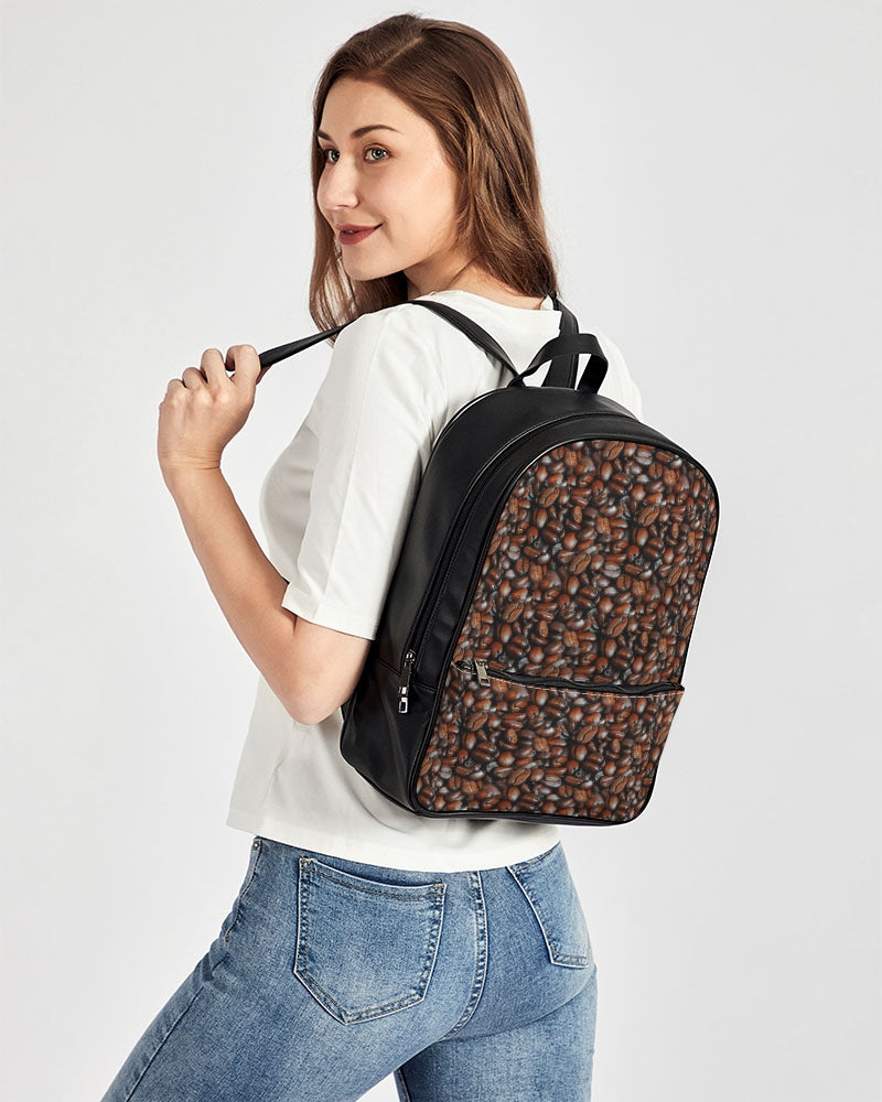 Coffee Bean Pattern Classic Faux Leather Backpack