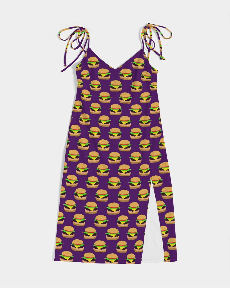 Cheeseburger Pattern Women's All-Over Print Tie Strap Split Dress