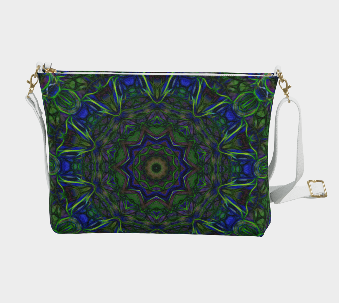 Blue Green Ribbon Kaleidoscope Vegan Crossbody Purse