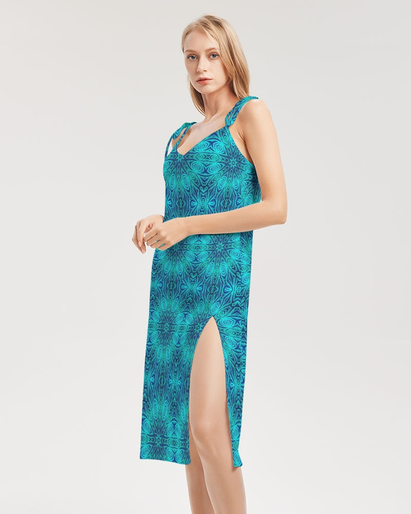 Blue Ice Kaleidoscope Women's All-Over Print Tie Strap Split Dress