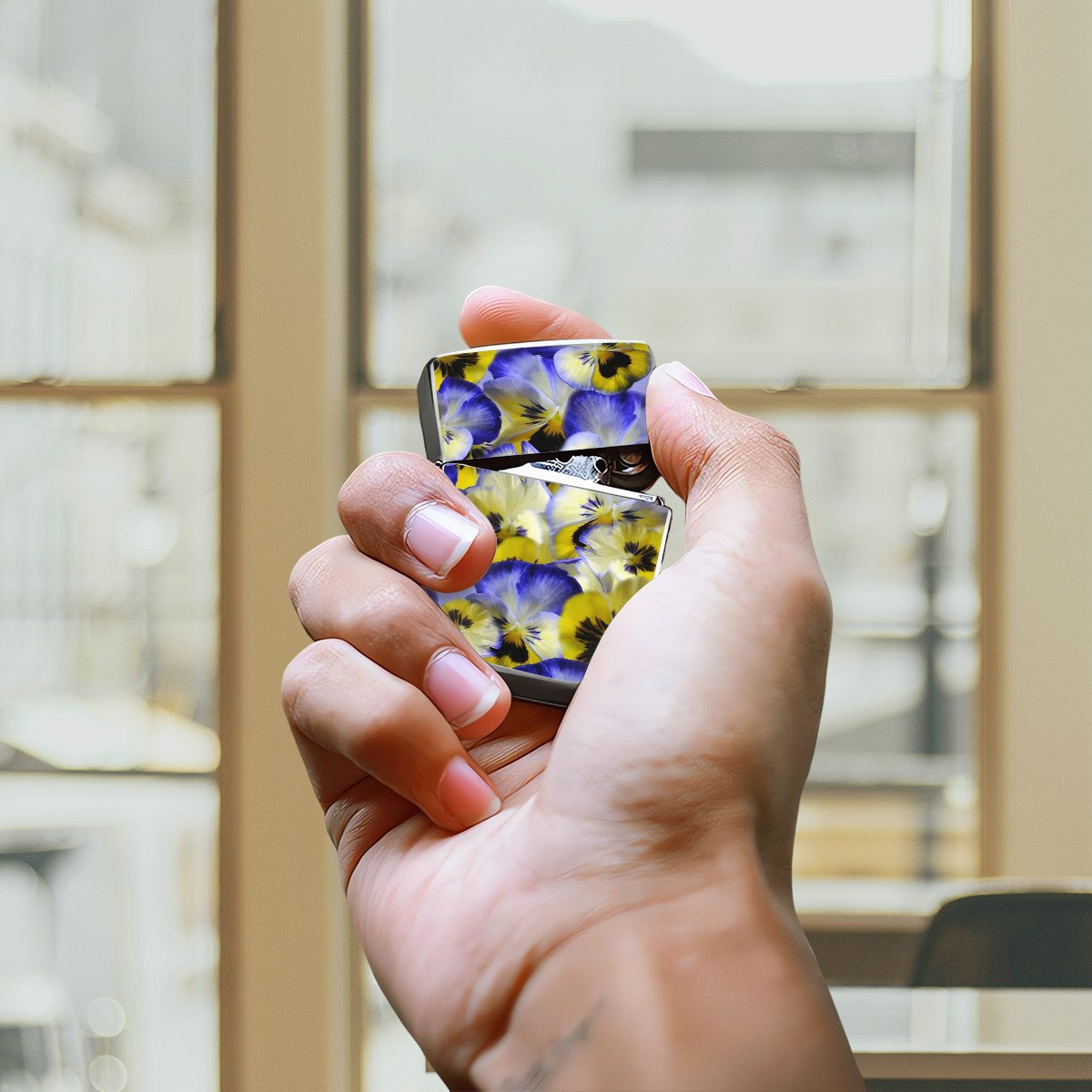 Metal Lighter Case Blue and Yellow Pansies