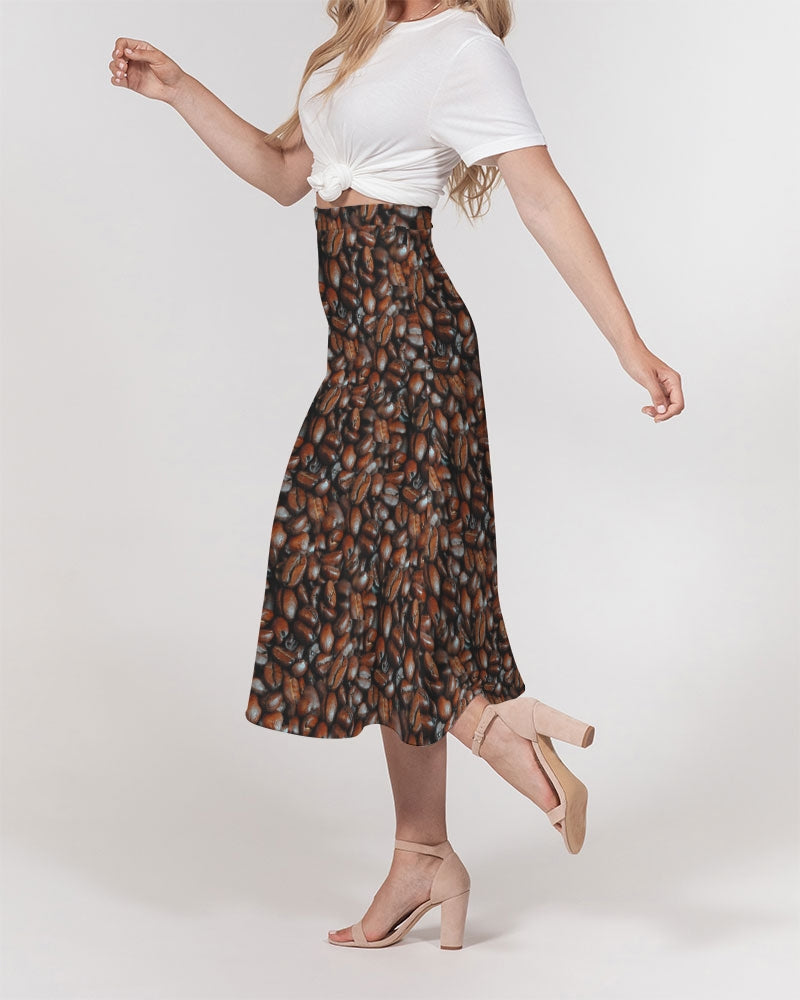 Coffee Bean Pattern Women's All-Over Print A-Line Midi Skirt