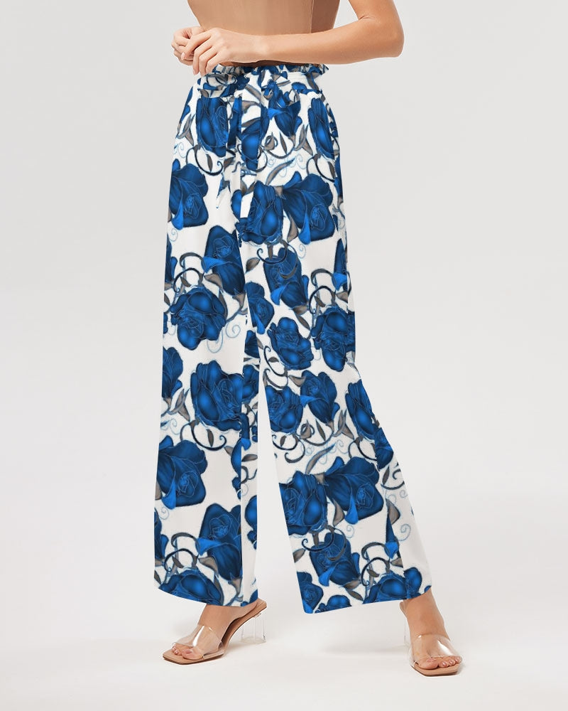 Blue Roses Women's All-Over Print High-Rise Wide Leg Pants