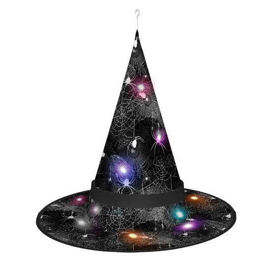 Halloween Witch Hat with LED Lights Black and White Spider webs