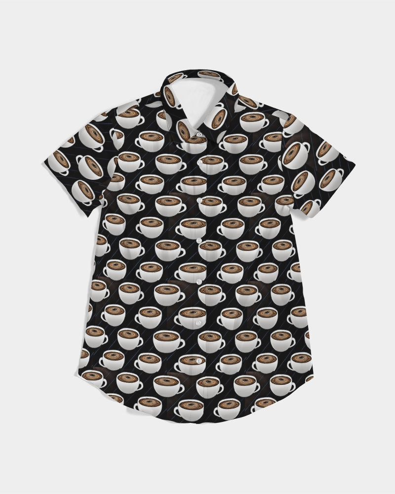 Coffee Pattern Women's All-Over Print Short Sleeve Button Up