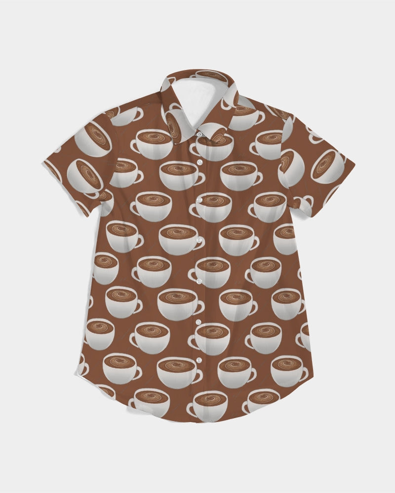 Coffee on Coffee Women's All-Over Print Short Sleeve Button Up