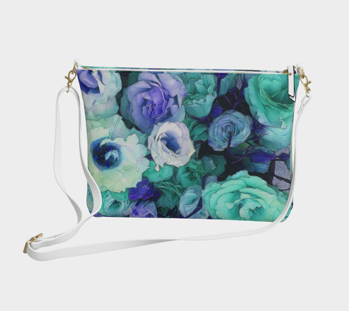 Aqua Flower Kaleidoscope Vegan Crossbody Purse