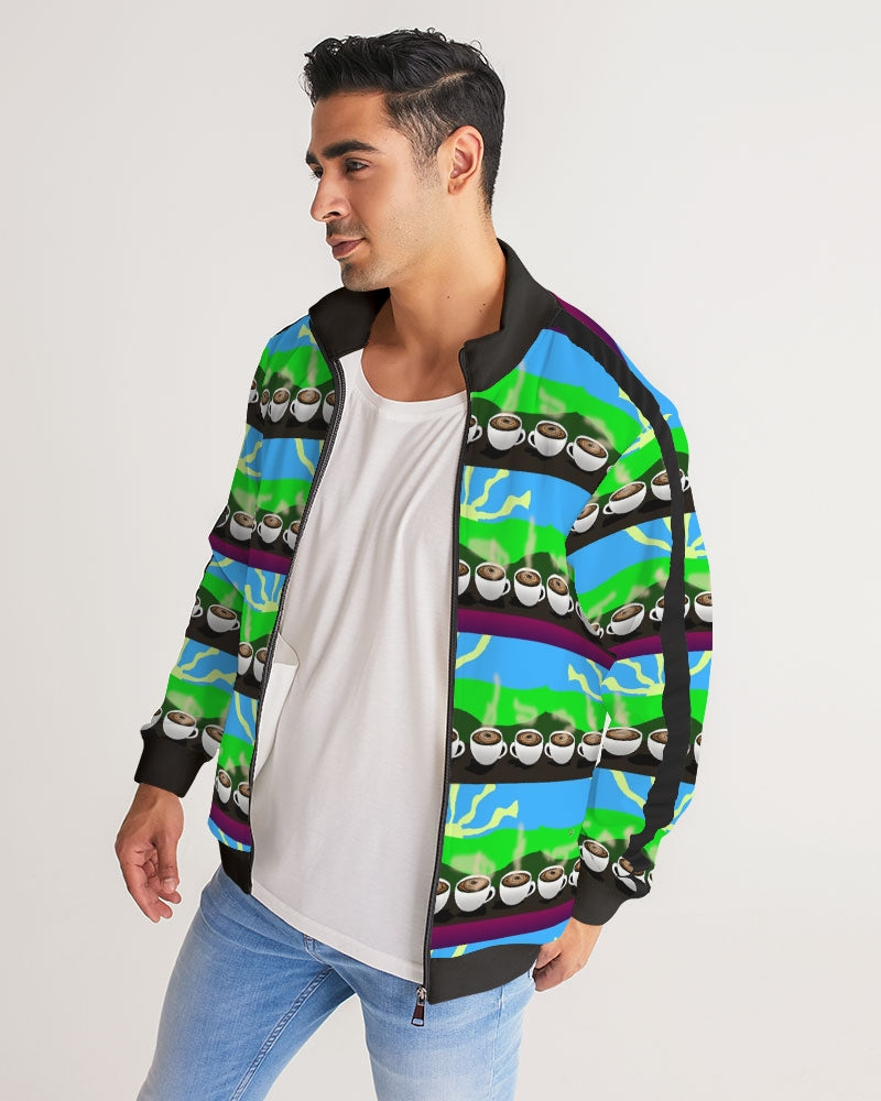 Coffee Morning Pattern Men's All-Over Print Stripe Sleeve Track Jacket