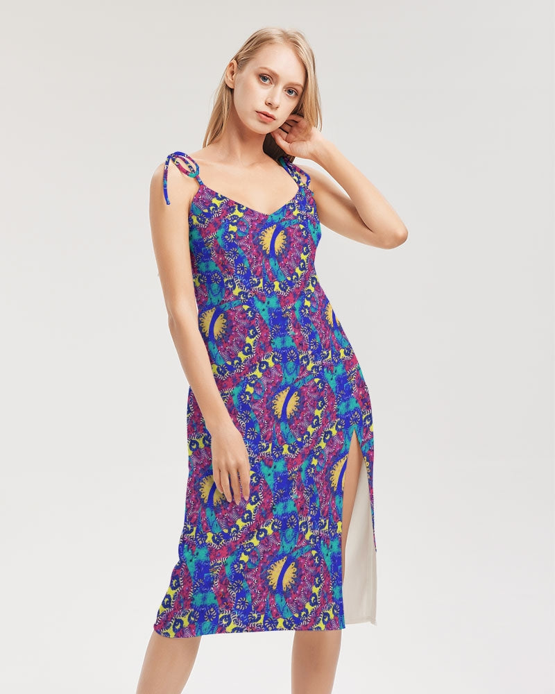 Caribbean Grafitti Women's All-Over Print Tie Strap Split Dress