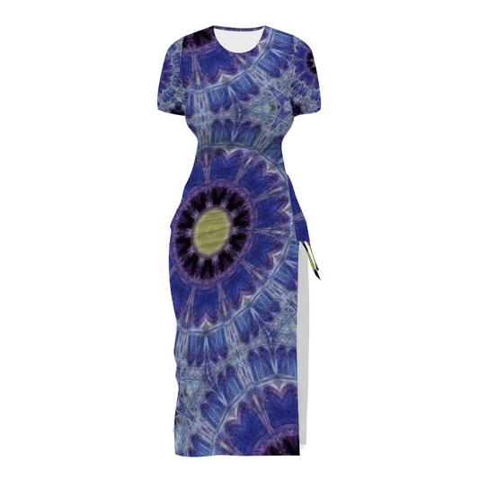 Blue Cathedral Kaleidoscope Custom Women's Split Dress Summer Stylish Short Sleeve Dress