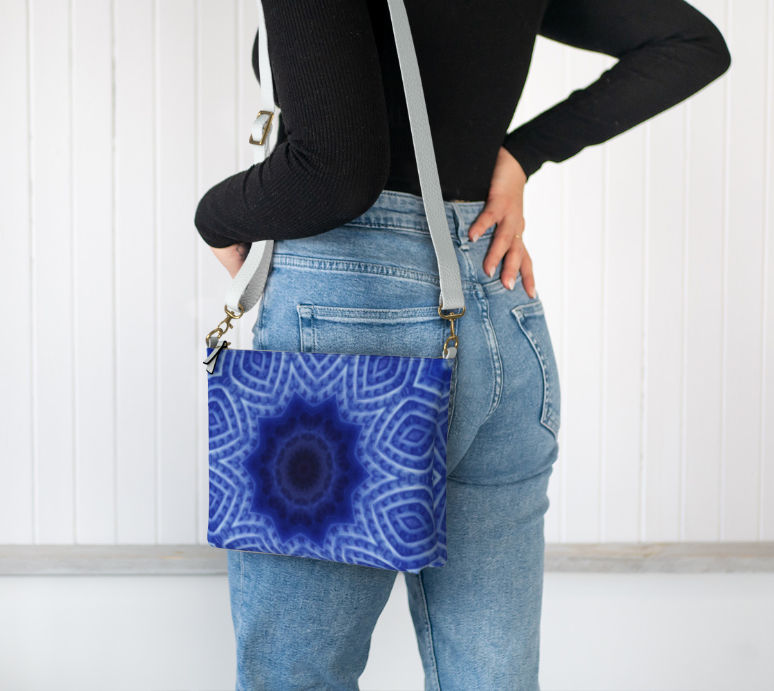 Blue and White Striped Kaleidoscope Vegan Crossbody Purse