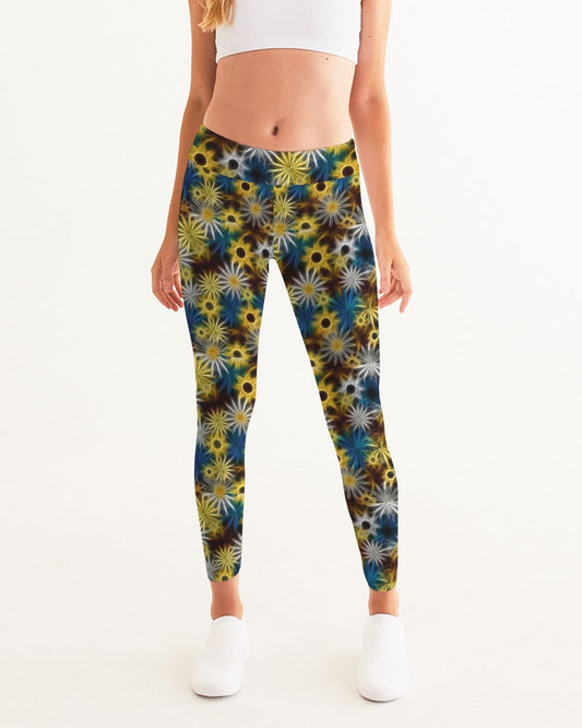 Blue and Yellow Glowing Daisies Women's All-Over Print Yoga Pants