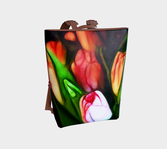 Abstract Pink Tulips Vegan Leather Backpack