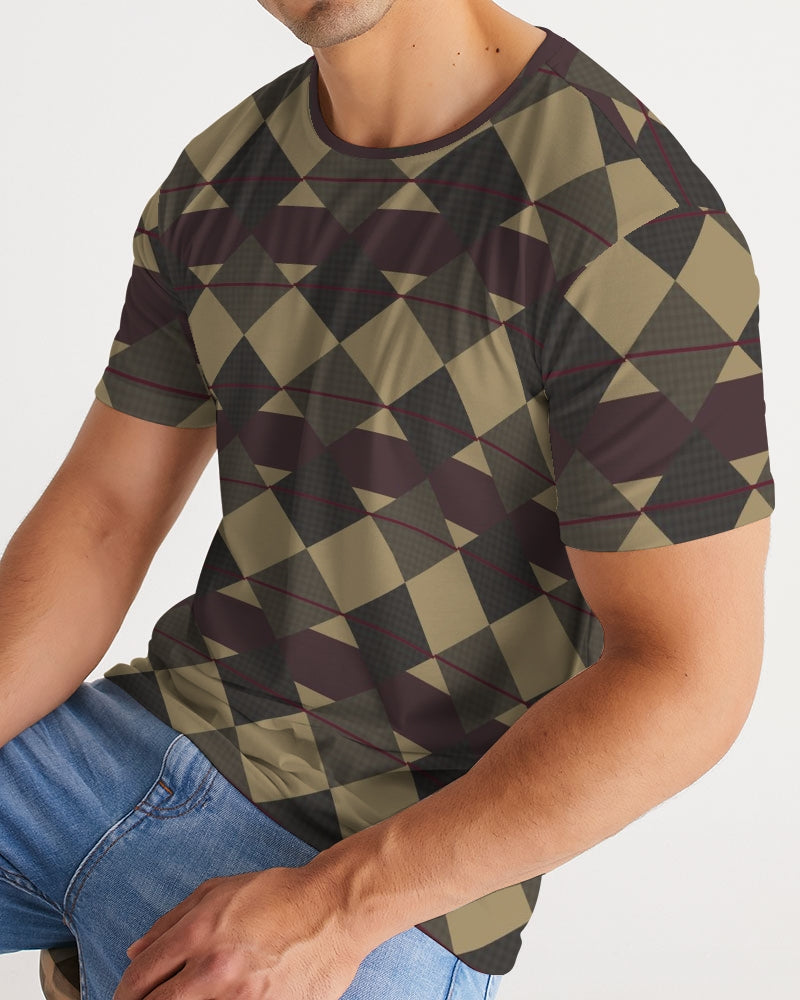 Checkered Brown Plaid Argyle Men's All-Over Print Tee