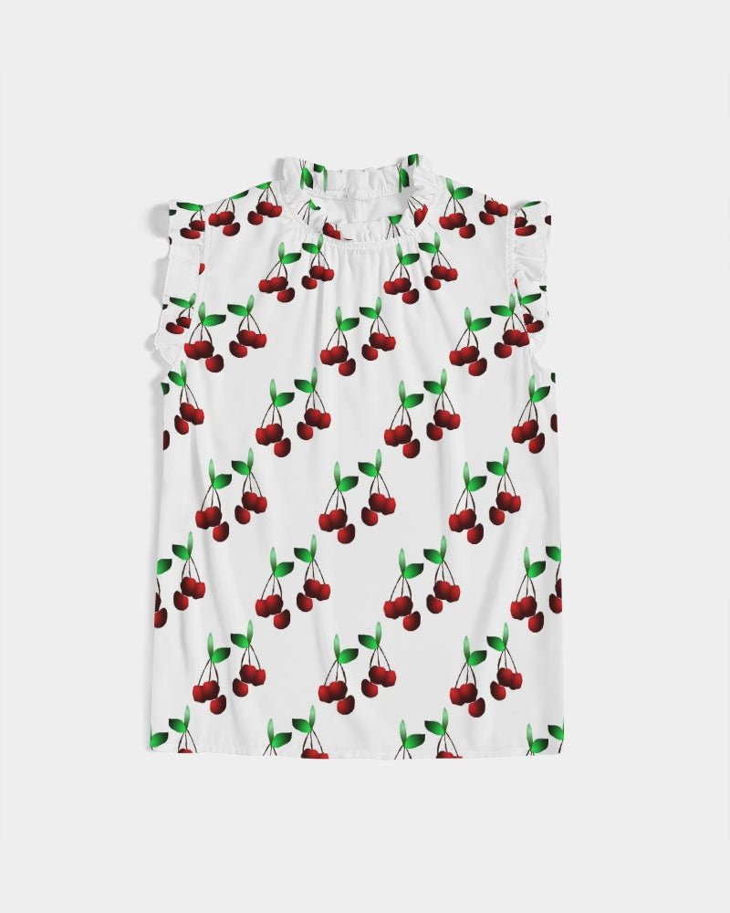 Cherries Pattern Women's All-Over Print Ruffle Sleeve Top