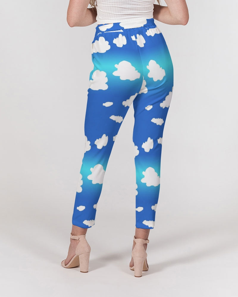 Clouds Pattern Women's All-Over Print Belted Tapered Pants