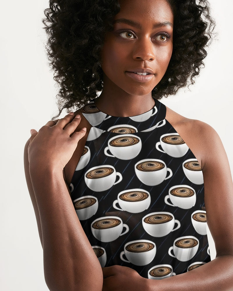 Coffee Pattern Women's All-Over Print Halter Dress