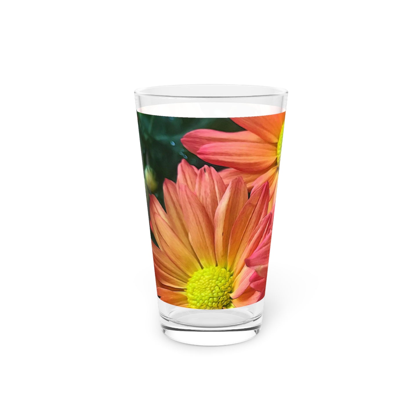 Cream and Pink Flower Close Up Pint Glass, 16oz