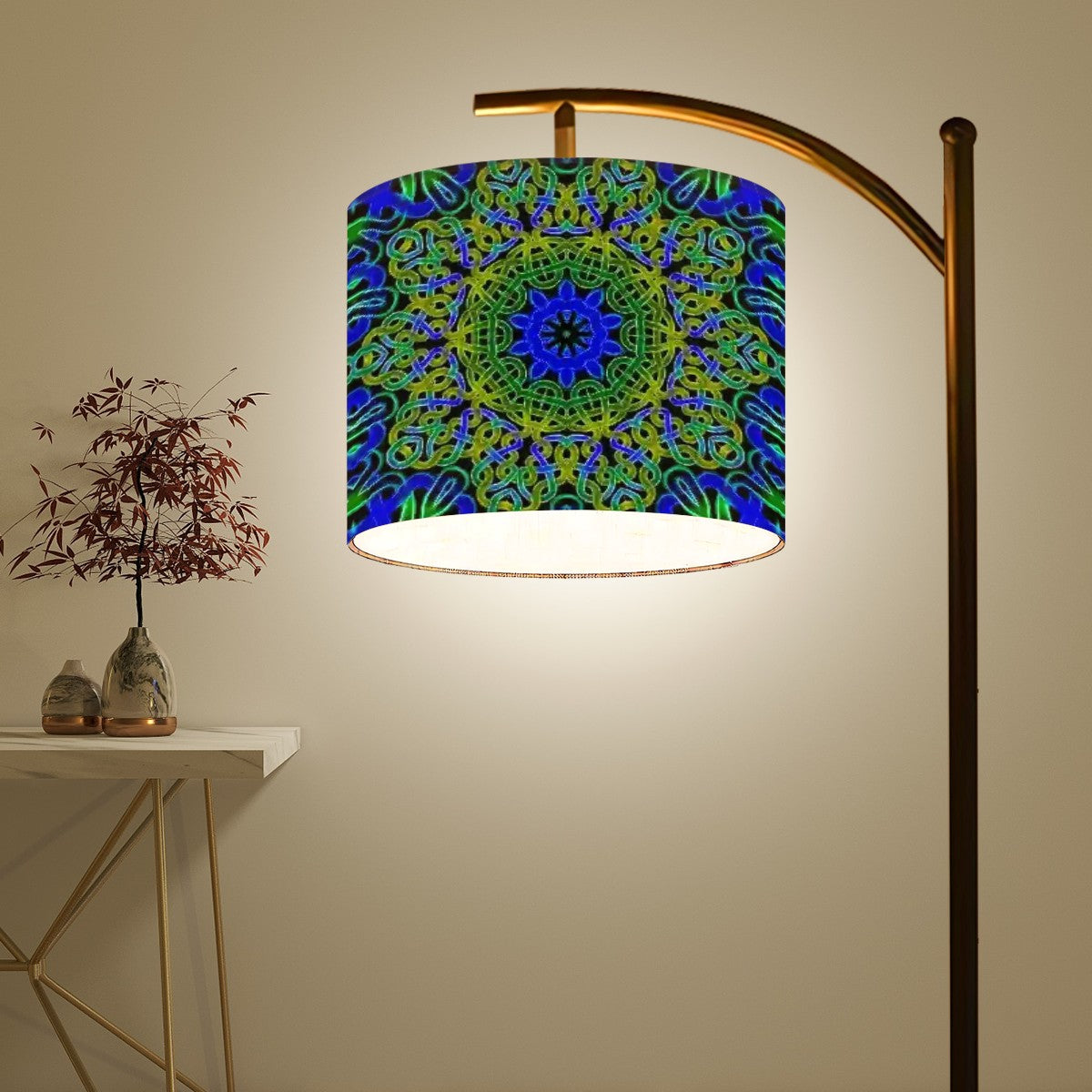 Arc Floor Lamp (Made in USA) Blue Green Celtic Kaleidoscope