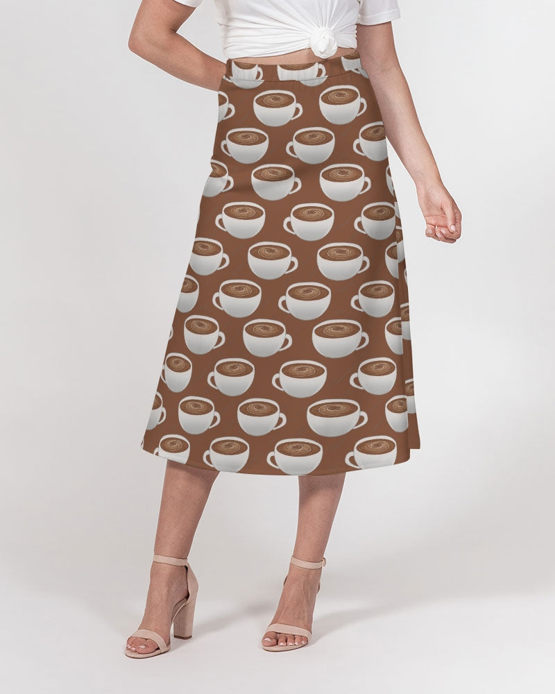 Coffee on Coffee Women's All-Over Print A-Line Midi Skirt