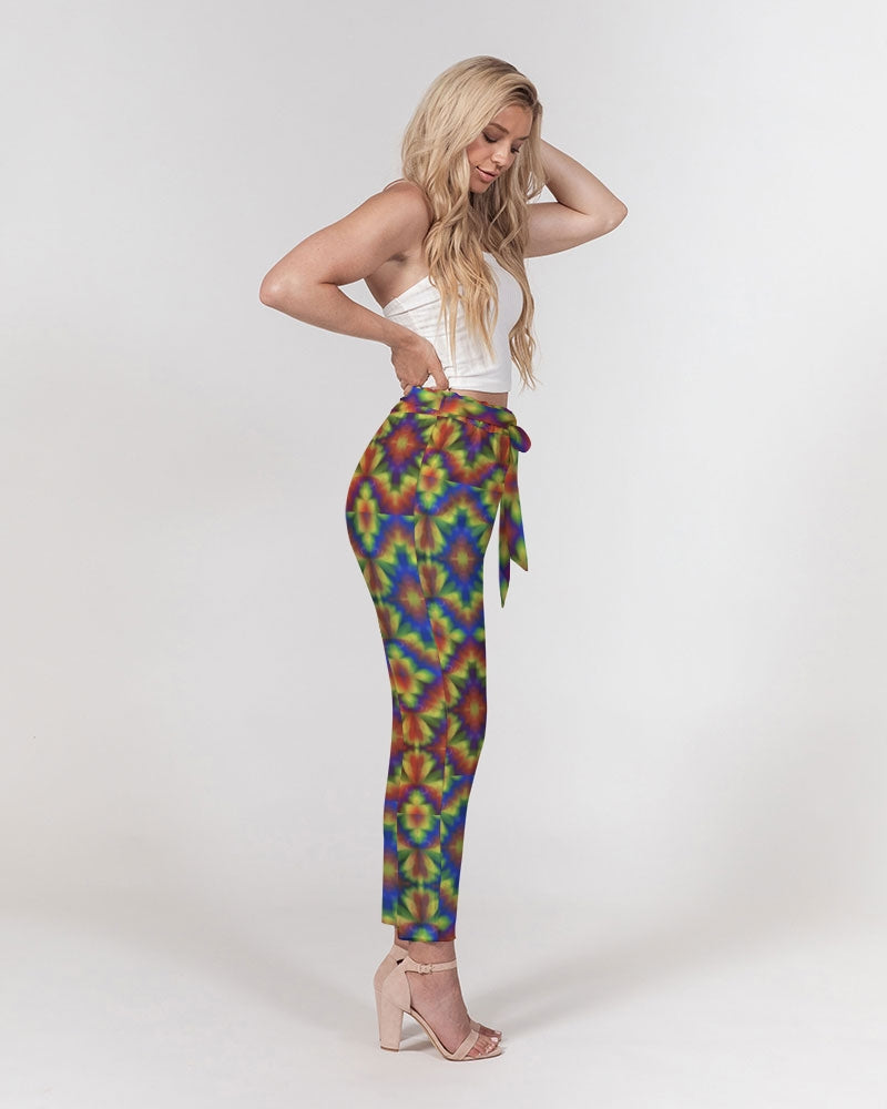 Carnival Kaleidoscope Women's All-Over Print Belted Tapered Pants