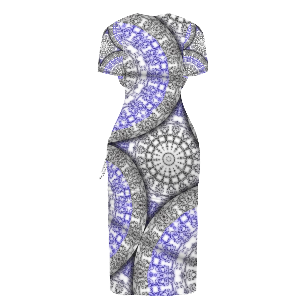 Blue and White Vines Pattern Custom Women's Split Dress Summer Stylish Short Sleeve Dress