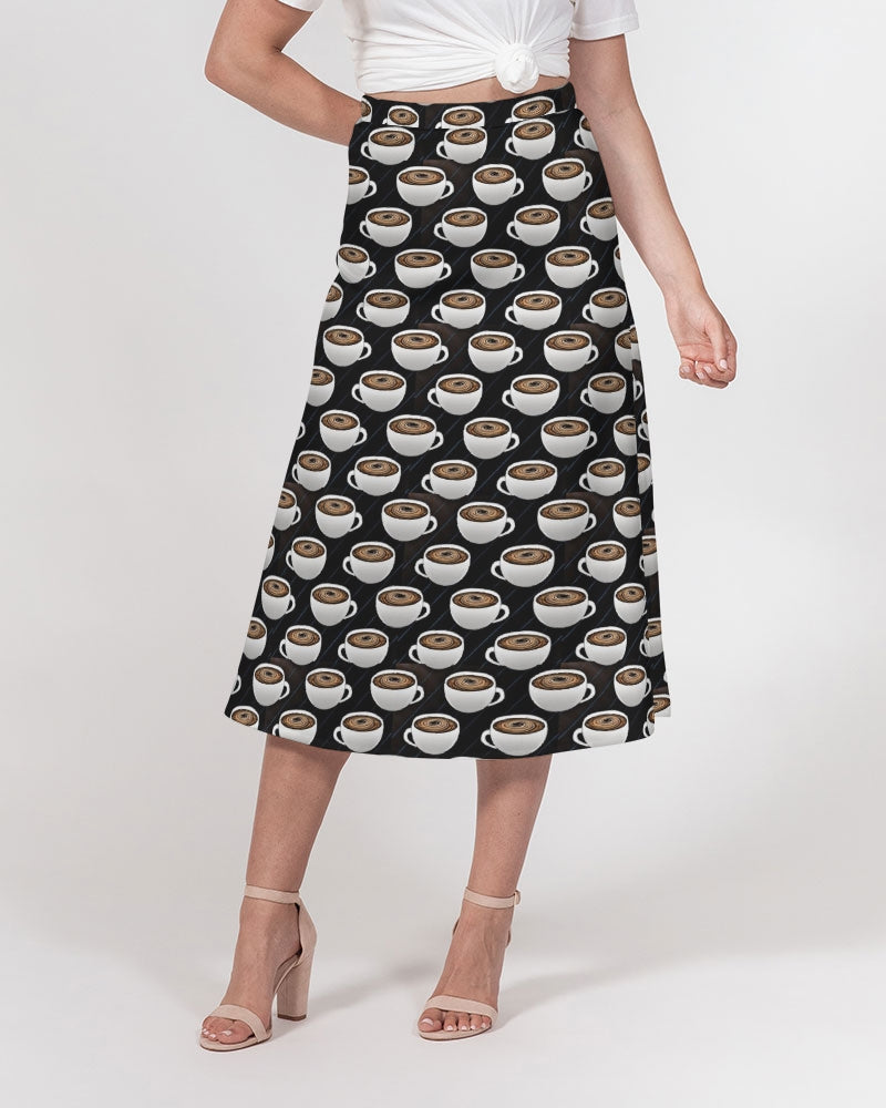 Coffee Pattern Women's All-Over Print A-Line Midi Skirt