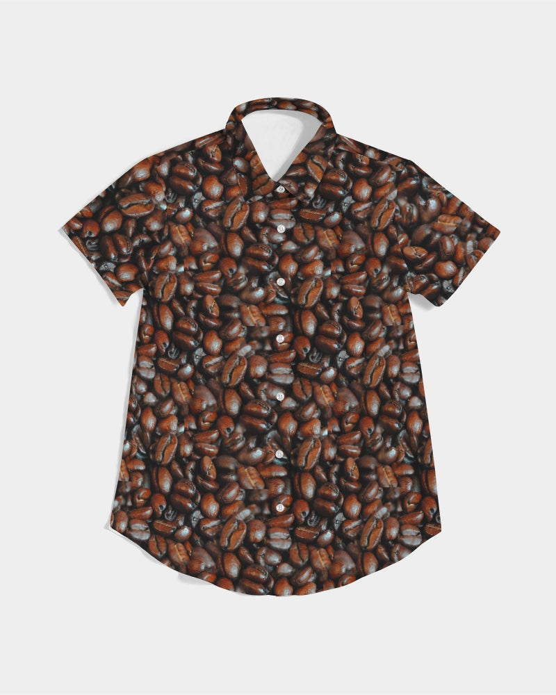 Coffee Bean Pattern Women's All-Over Print Short Sleeve Button Up