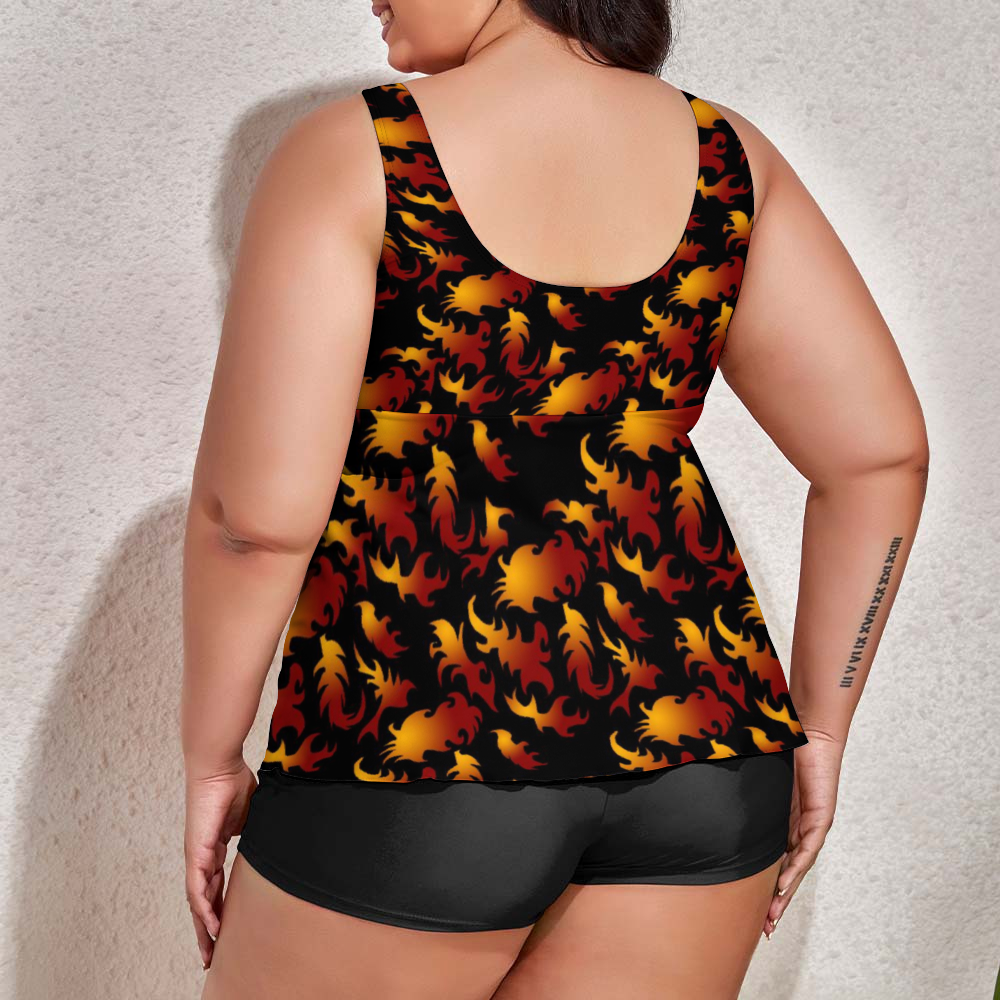 Abstract Flames Pattern Custom Women's Plus Size Two Piece Swimsuit Stylish Swimwear