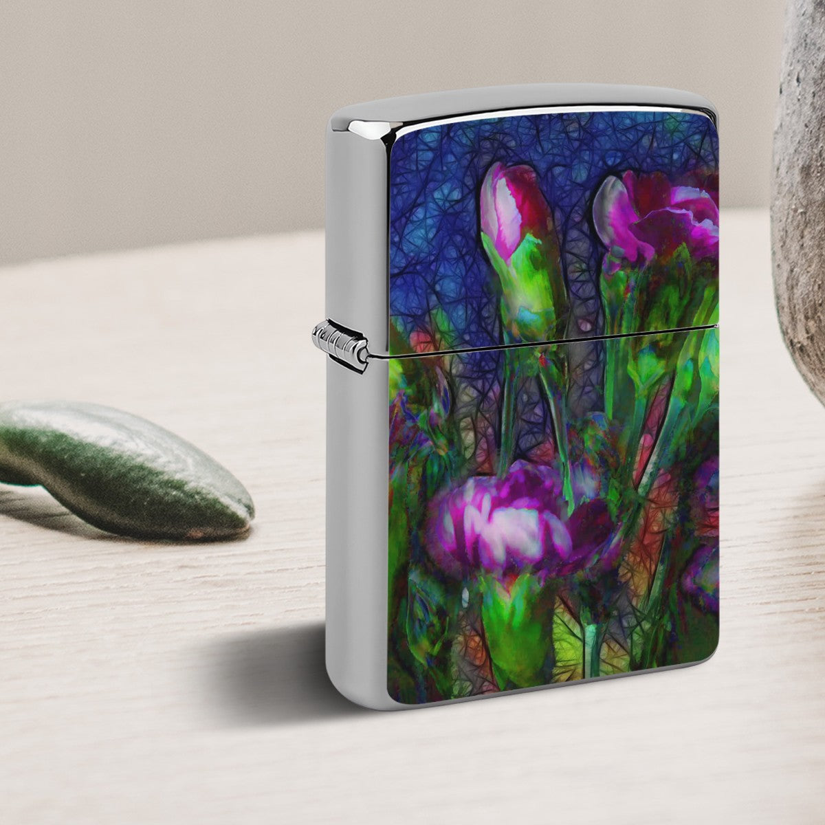 Metal Lighter Case Abstract Pink Carnations