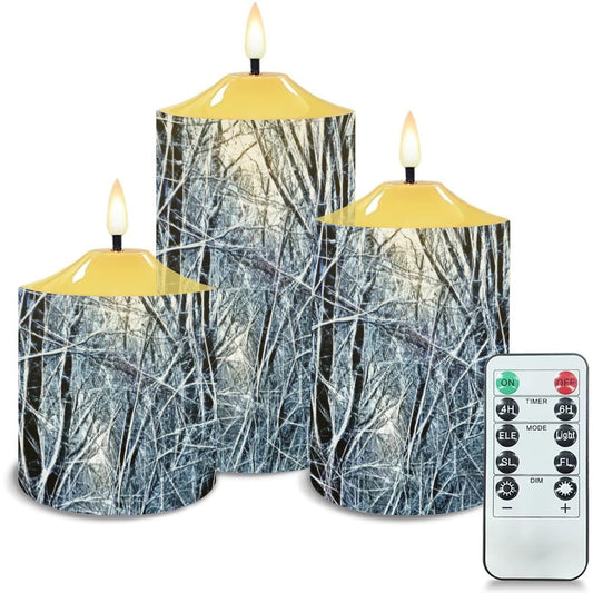 Flameless Candles Lamp Set of 3 4 Oclock Winter Landscape