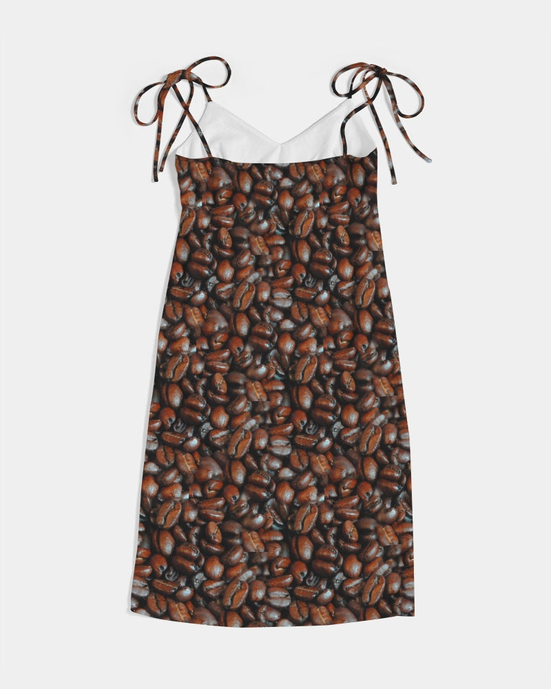 Coffee Bean Pattern Women's All-Over Print Tie Strap Split Dress