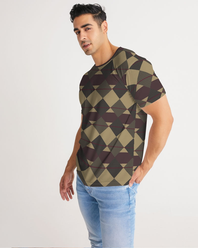 Checkered Brown Plaid Argyle Men's All-Over Print Tee