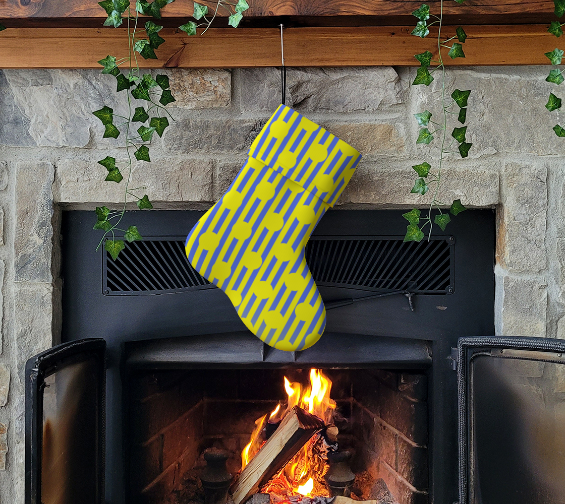 Blue Yellow Stripe Dots Christmas Stocking