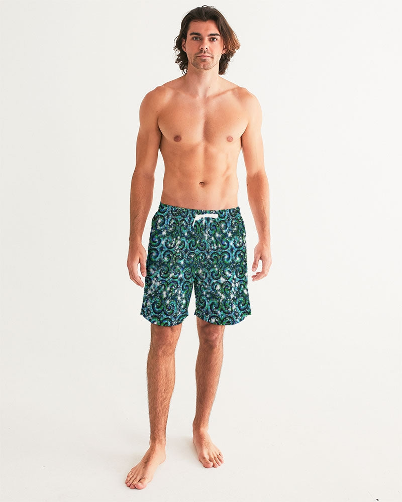 Blue Ice Sparkle Swirl Men's All-Over Print Swim Trunk