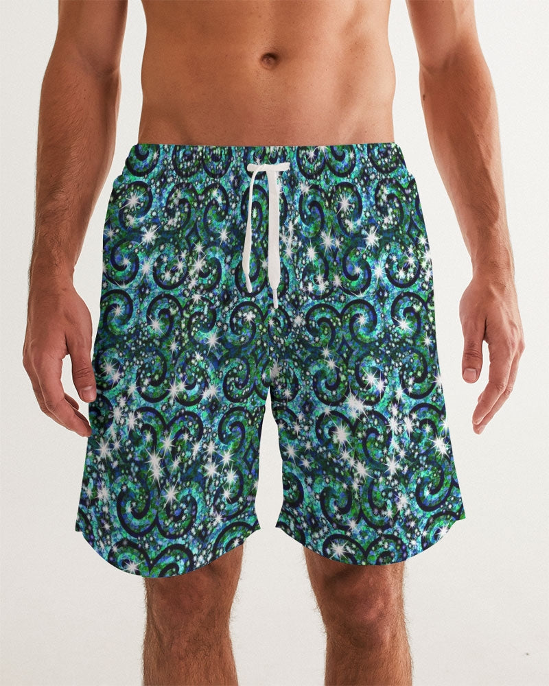 Blue Ice Sparkle Swirl Men's All-Over Print Swim Trunk