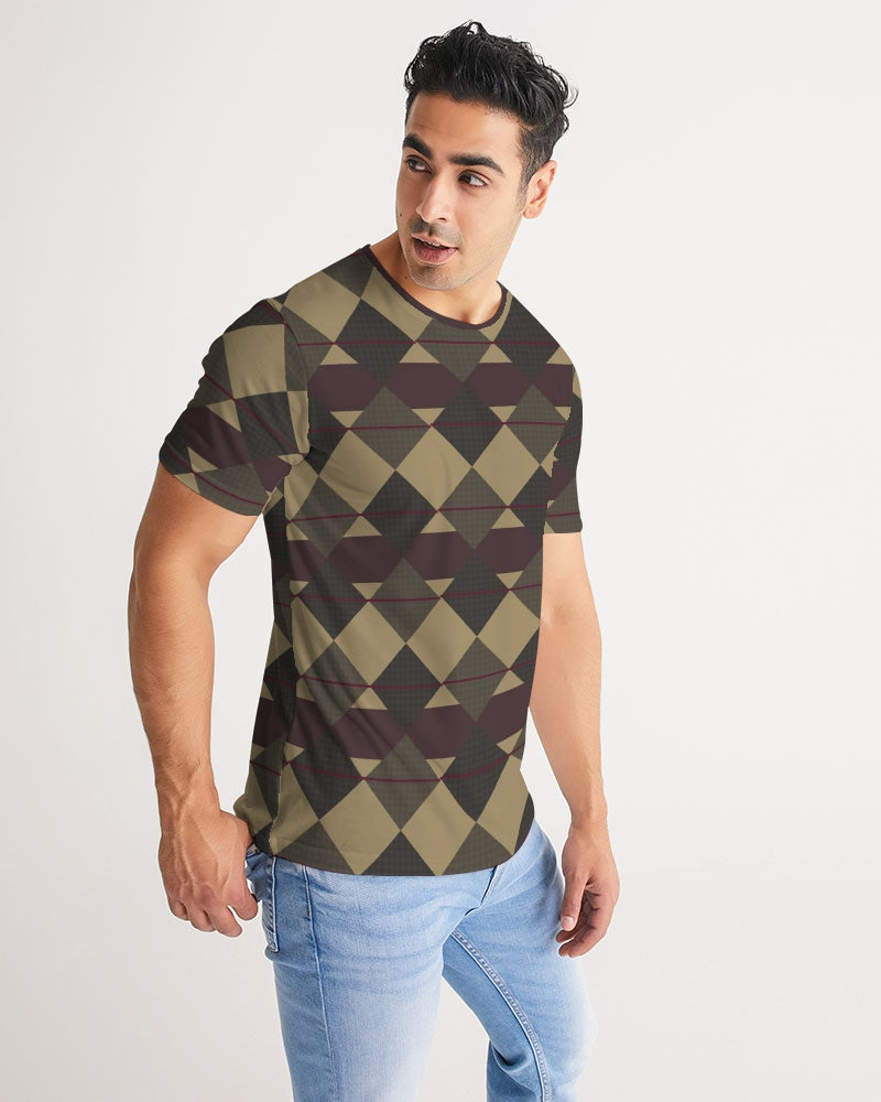 Checkered Brown Plaid Argyle Men's All-Over Print Tee