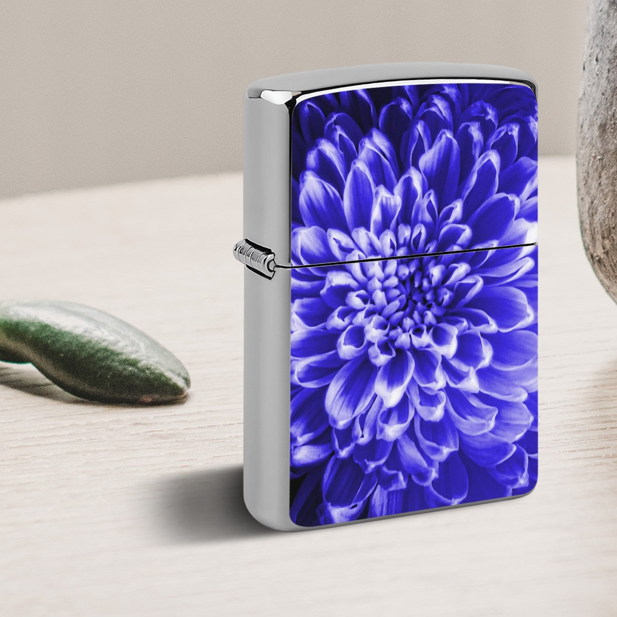 Metal Lighter Case Blue Chrysanthemum