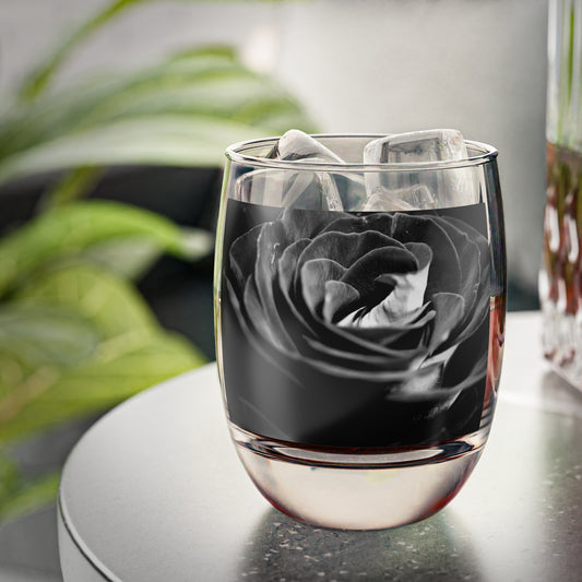 Dark Black and White Rose Whiskey Glass