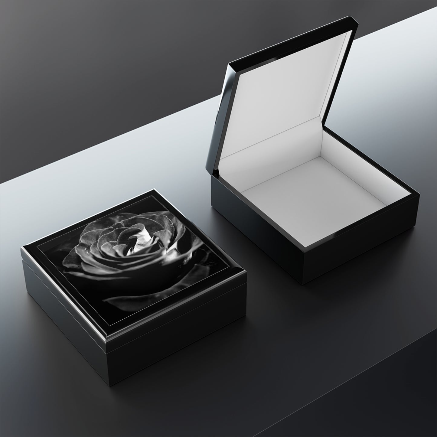 Dark Black and White Rose Jewelry Box