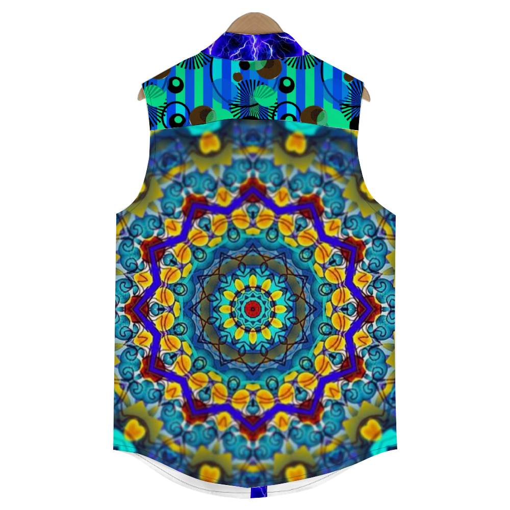 Blue Lightning Blur Kaleidoscope Custom Women's Sleeveless Shirt with Double Pockets Stylish Shirt