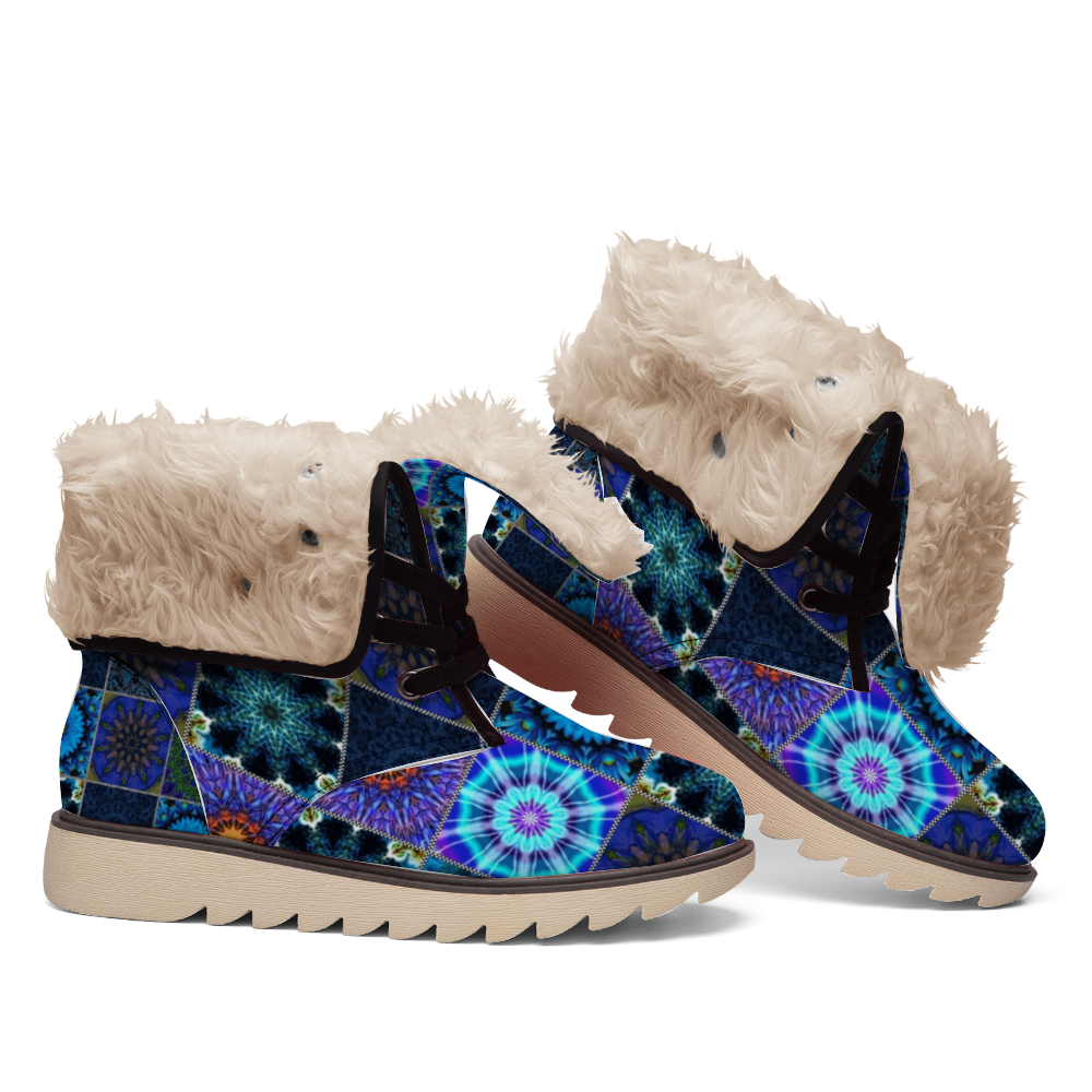 Blue Crazy Quilt Custom Winter Warm Boots Fashion Unisex All Over Print Boots