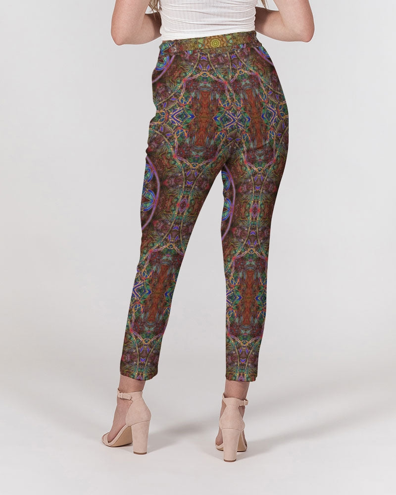 Blue Pink Windy Kaleidoscope Women's All-Over Print Belted Tapered Pants