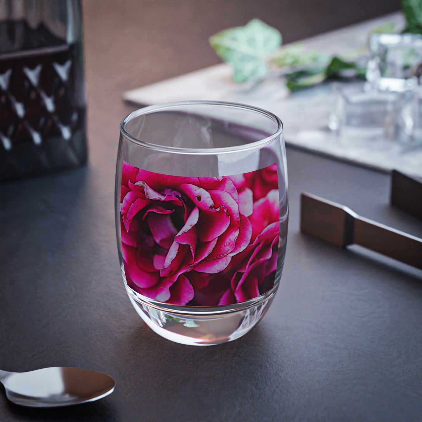 Dark Pink Flowers Whiskey Glass