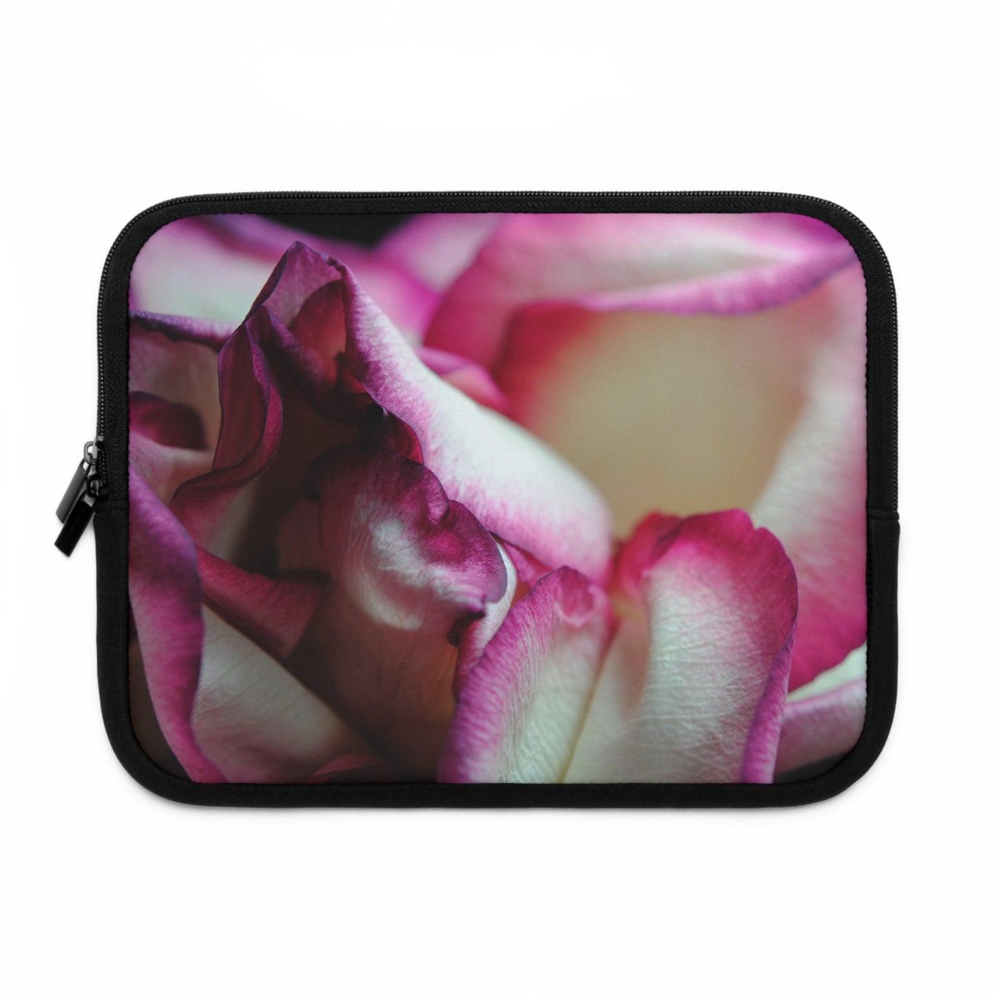 Pink Lined White Rose Laptop Sleeve