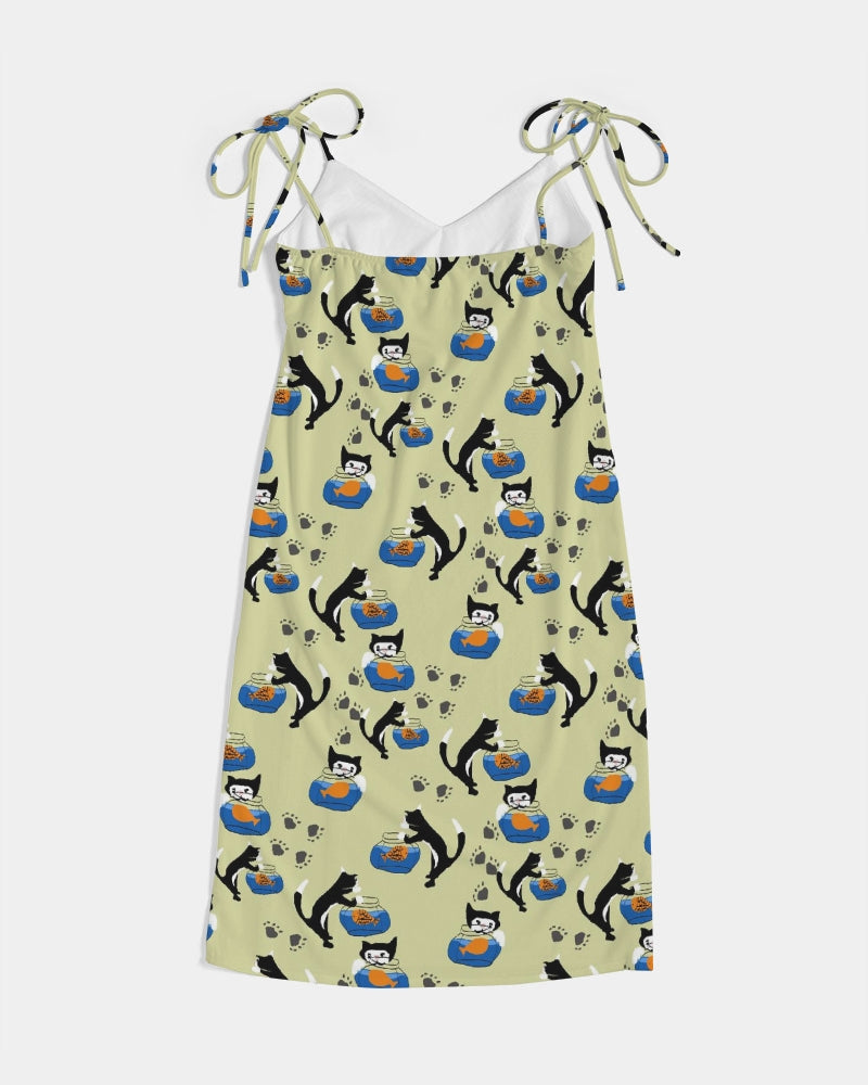 Cat and a Fishbowl Women's All-Over Print Tie Strap Split Dress