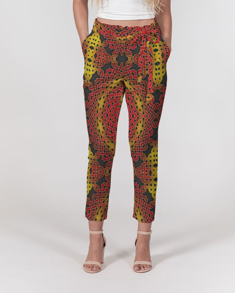 Celtic Orange Spiral Women's All-Over Print Belted Tapered Pants