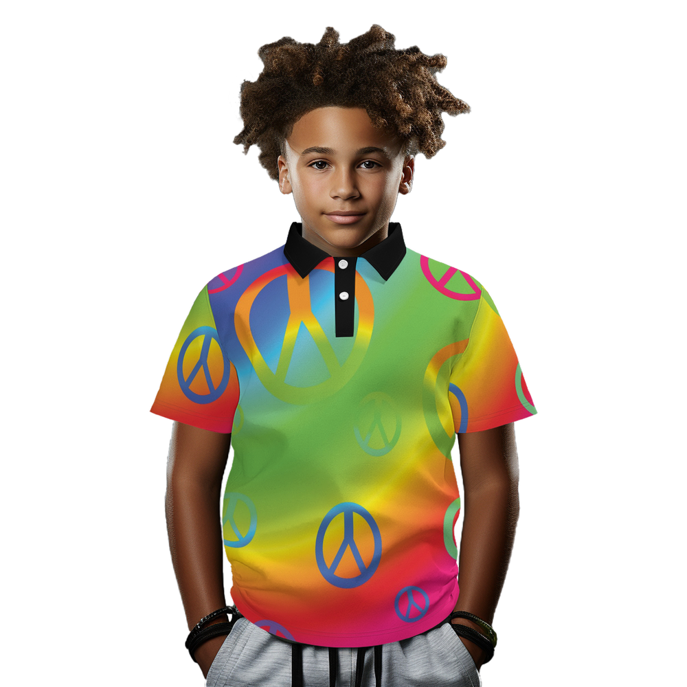 Rainbow Peace Signs Unisex Youth's Performance Short-Sleeve Polo Shirt - Heavyweight 225g