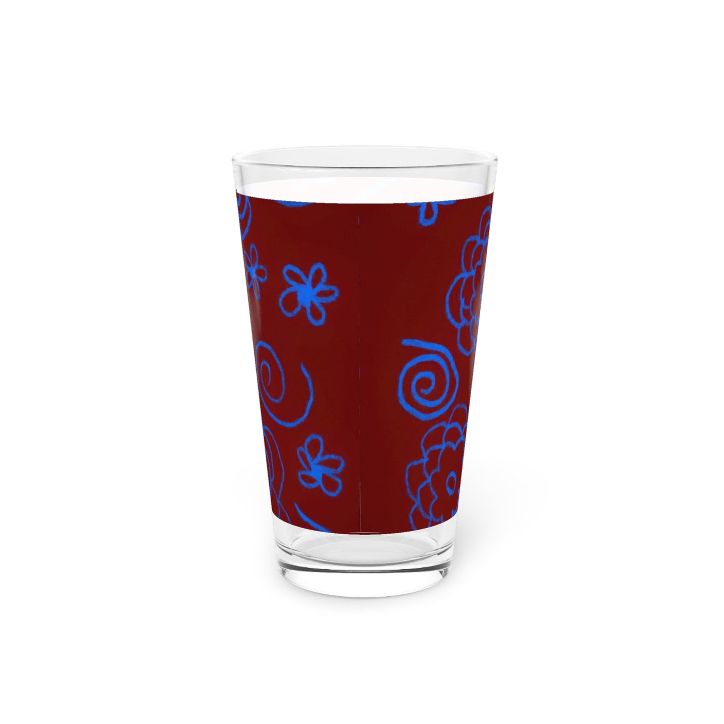 Blue Flower Drawing Pint Glass, 16oz